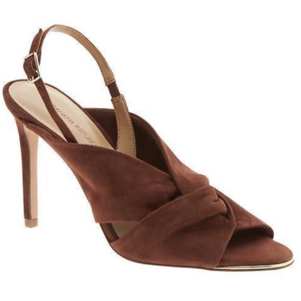Banana Republic JESSA Open Toe Slingback Suede Brown Heels size 7